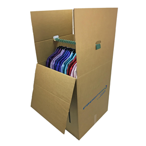Hanging Wardrobe Moving Box, Brown Corrugated Cardboard, 5 Ply with Hanging Bar [1 pack]